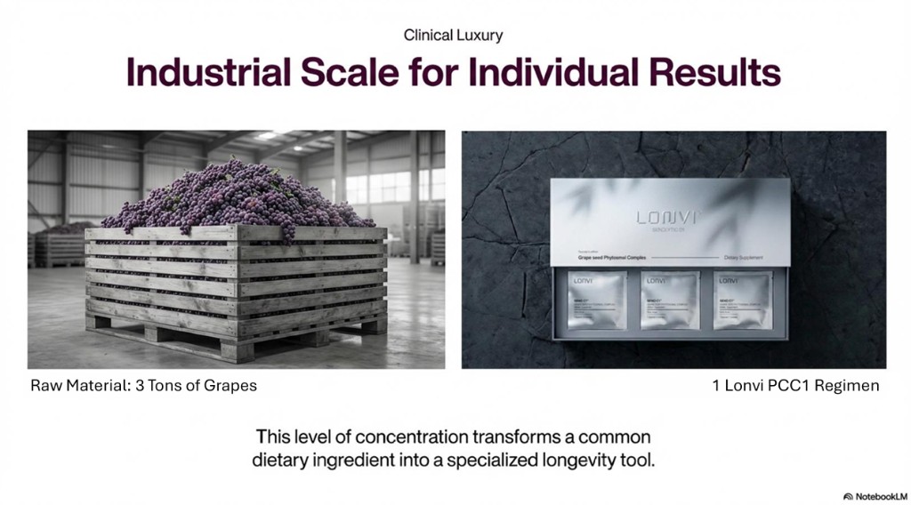 Large-scale grape sourcing compared with one Lonvi PCC1 dietary supplement regimen